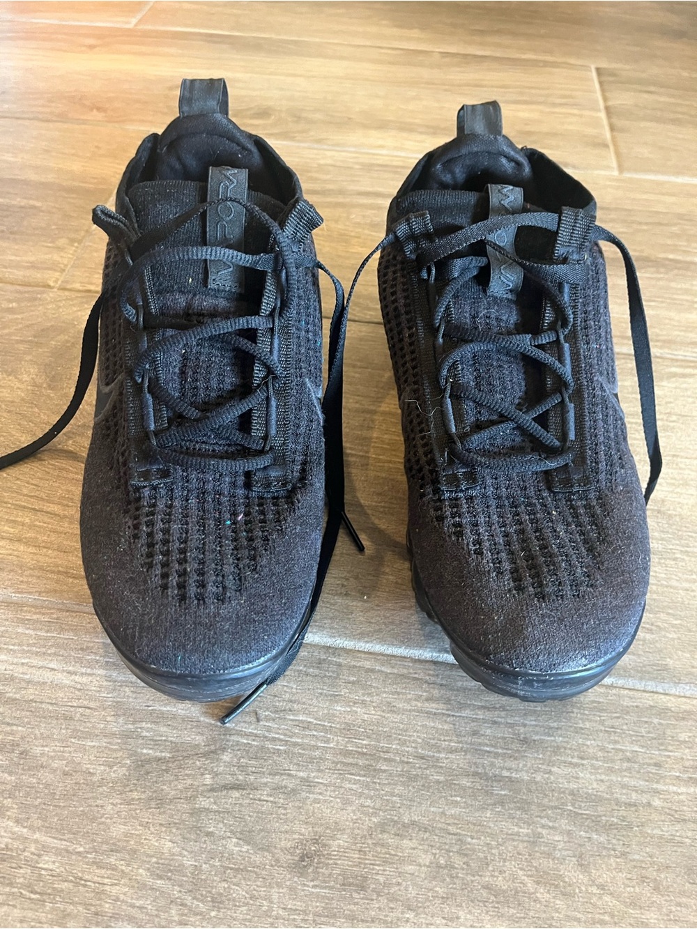 Kids Nike Air Vapormax Black Knit Slip-On Lace Sneakers-converts to women size